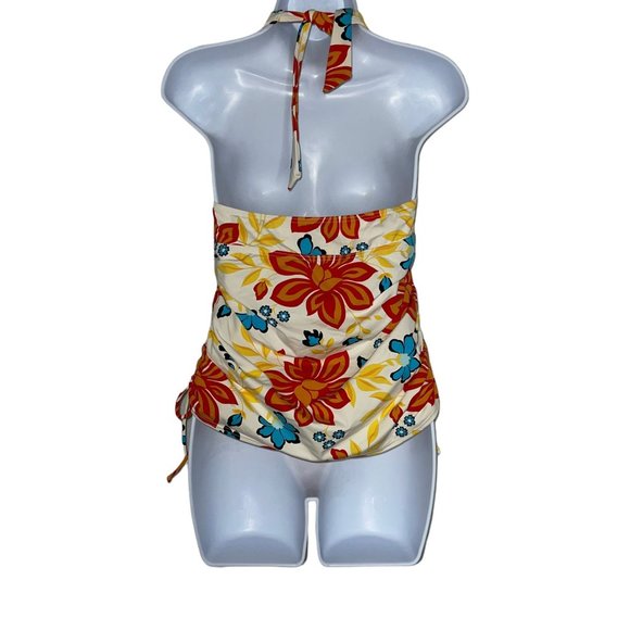 Lands' End Colorful Floral Adjustable Strap Halter Tankini Swim Top Womens 10 - Picture 6 of 9